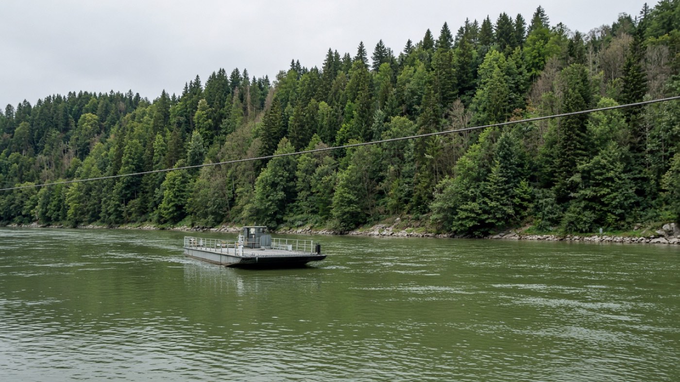 Fähre am Seil auf der Aare
